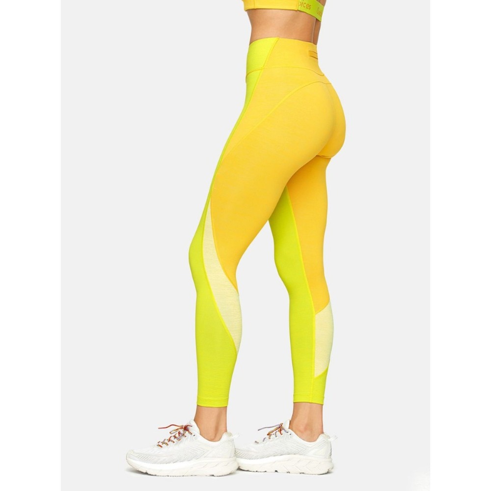 Outdoor Voices Medium Techsweat 7/8 Zoom Leggings Activewear Yellow Colorblock